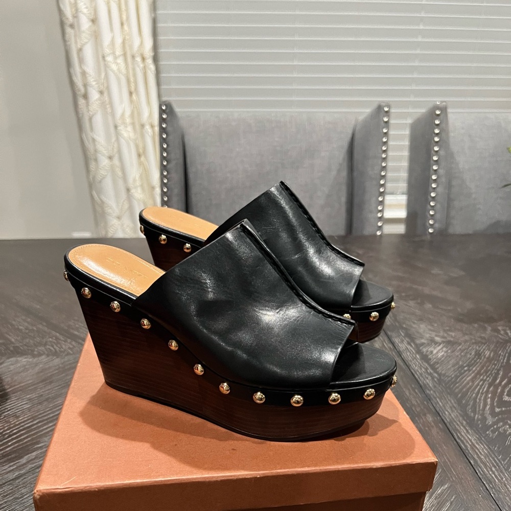 Black Coach wedge sandals